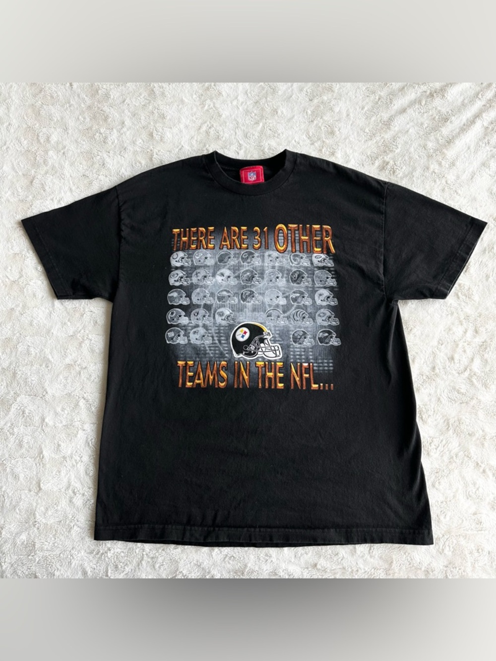 Vintage Pittsburgh Steelers Shirt Tee Mens XL Black NFL Helmet Double Sided Vtg